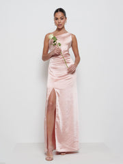 Amelia Ruched Maxi Bridesmaid Dress - Matte True Blush