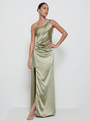 Amelia Ruched Maxi Bridesmaid Dress - Matte Olive