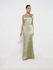 Amelia Tie Maxi Bridesmaids Dress - Matte Olive