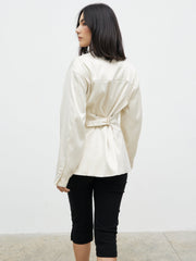 Amora Collarless Bonded Satin Jacket - Oyster