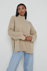 Amory Grown Neck Knit Jumper - Beige