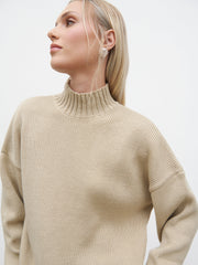 Amory Grown Neck Knit Jumper - Beige