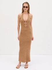 Amoura Knit Trim Detail Midaxi Dress - Deep Tan