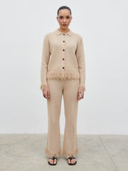 Analeia Fringe Knit Trousers - Beige