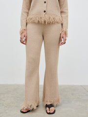Analeia Fringe Knit Trousers - Beige