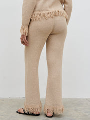 Analeia Fringe Knit Trousers - Beige
