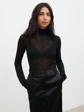 Annalise High Neck Patterned Fine Knit Top - Black