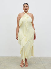 Aria Halterneck Ruffle Midaxi Dress Curve - Lemon