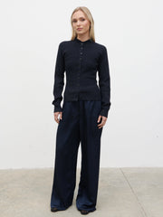 Ariana Fitted Knit Buttoned Cardigan - Navy