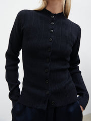 Ariana Fitted Knit Buttoned Cardigan - Navy