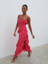 Aryana Jacquard Ruffle Midaxi Dress - Fuchsia