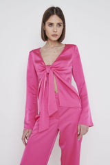 Ashley Tie Drape Top - Fuchsia