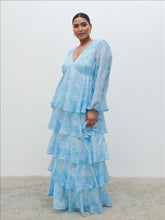 Ashton Ruffle Maxi Dress Curve - Blue Swirl