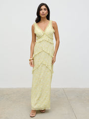 Aurelia Ruffle Maxi Dress - Lime Ditsy Floral
