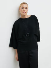 Aurelie Drape Sleeve Knit Jumper - Black