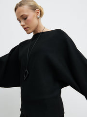 Aurelie Drape Sleeve Knit Jumper - Black