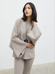 Aurelie Drape Sleeve Knit Jumper - Dark Taupe