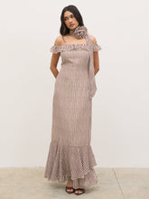 Aveline Bardot Maxi Dress - Brown and Cream Stripe