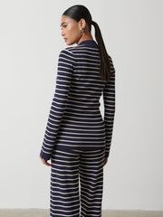Avery Striped Zip Knit Top - Navy and Cream