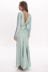 Cecilia Long Sleeve Drape Back Maxi Dress Sage