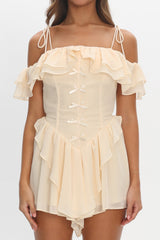 Scarlet Off-Shoulder Ruffle Romper Dress Butter