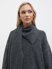 Beautrix Knit Attached Scarf Jumper - Charcoal