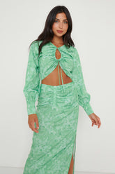 Bec Drawstring Top - Green Abstract Floral