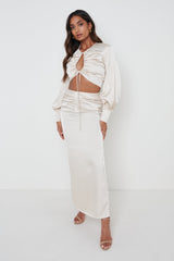 Bec Ruched Waist Midaxi Skirt - Oyster