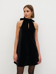 Bella Bow Velvet Mini Dress - Black
