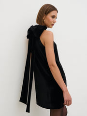 Bella Bow Velvet Mini Dress - Black