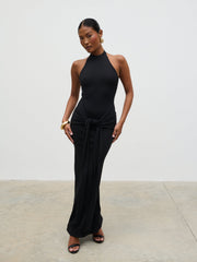 Bernelle Halterneck Tie Waist Knit Midaxi Dress - Black