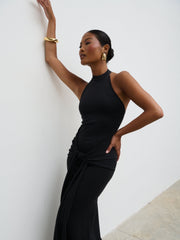 Bernelle Halterneck Tie Waist Knit Midaxi Dress - Black