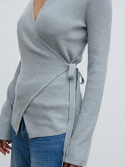 Bettie Wrap Knit Cardigan - Grey Marl
