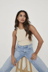Billie Ribbed Racer Tee - Beige