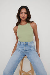 Billie Ribbed Racer Tee - Olive