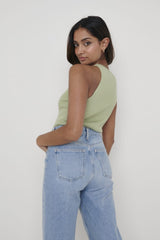 Billie Ribbed Racer Tee - Olive