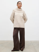 Blossom Cable Knit Exaggerated Roll Neck Jumper - Light Beige