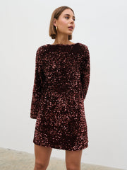 Bow Sequin Mini Dress - Chocolate