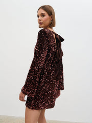 Bow Sequin Mini Dress - Chocolate