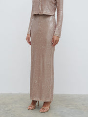 Brayden Sequin Maxi Skirt - Beige