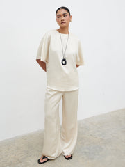 Breya Boxy Satin T-shirt - Oyster