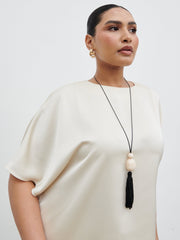Breya Boxy Satin T-shirt Curve - Oyster