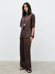 Breya Boxy Satin T-Shirt - Chocolate Brown