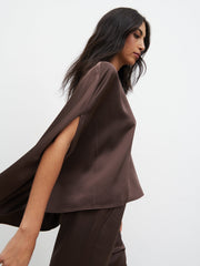 Breya Cape Floaty Satin Top - Chocolate Brown