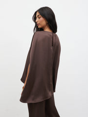 Breya Cape Floaty Satin Top - Chocolate Brown