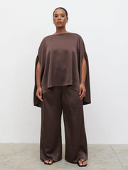 Breya Cape Floaty Satin Top Curve - Chocolate Brown