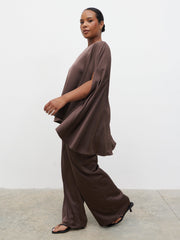 Breya Cape Floaty Satin Top Curve - Chocolate Brown