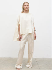 Breya Cape Floaty Satin Top - Oyster