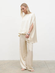 Breya Cape Floaty Satin Top - Oyster