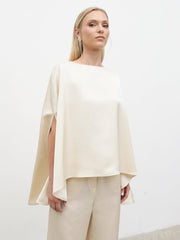 Breya Cape Floaty Satin Top - Oyster